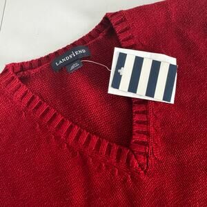 VINTAGE Red NEW Lands End Sweater Vest Mens  100% Cotton Medium